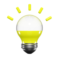 3d lâmpada amarela transparente isolada. conceito de dica de ideia, resumo mínimo, ilustração de renderização 3d png