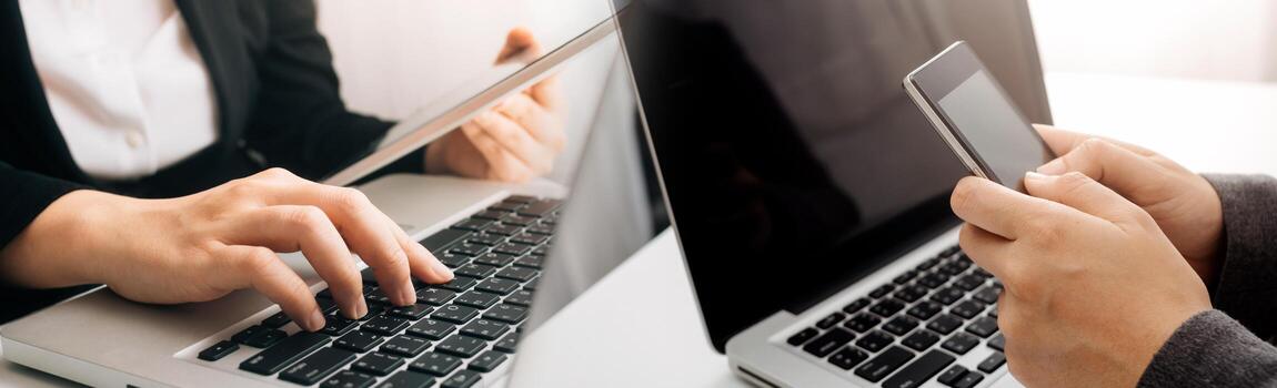 Business team meeting to conference, collaboration discussing working analyzing with financial data and marketing business strategy project, presentation and brainstorming to making profit of company photo