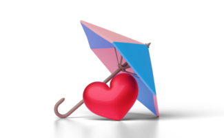 3d schattig Valentijn rood hart beschermen met paraplu geïsoleerd png