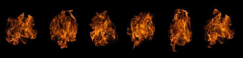 Fire collection set of flame burning isolated on dark background for graphic design photo
