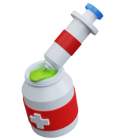 3D-Rendering medizinische Flasche offen mit Flüssigkeit und Injektion isoliert png