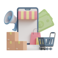ilustración de icono 3d de comercio electrónico png