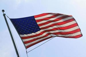 American flag waving in the wind on a sunny day photo