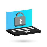 Computer security 3D vector illustration with padlock photo