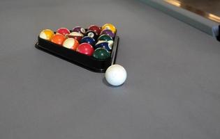 A billiard or snooker table with the balls ready for a game photo