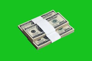 Bundle of US dollar bills isolated on chroma keyer green. Pack of american money with high resolution on perfect green mask photo