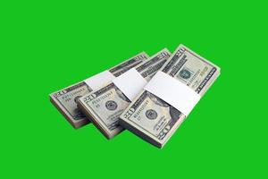 Bundle of US dollar bills isolated on chroma keyer green. Pack of american money with high resolution on perfect green mask photo