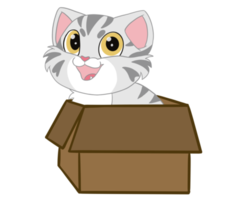 The American Shorthair cat that pleasure and enjoy when sitting in the brunette box. Doodle and cartoon art. png