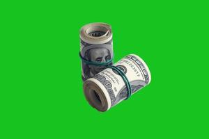 Bundle of US dollar bills isolated on chroma keyer green. Pack of american money with high resolution on perfect green mask photo