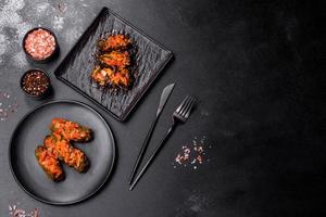 Dolma, stuffed grape leaves with rice and meat on a dark background photo