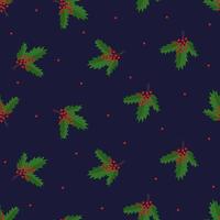 Seamless pattern with Christmas branches and berries, vector illustration, viburnum leaves background.