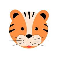 Cute cartoon tiger face, vector illustration isolated on white