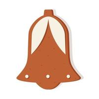 Christmas gingerbread in the form of a bell. Delicious New Year's dessert, festive curly cookies with icing vector