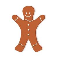 Christmas gingerbread in the form of a man. Delicious New Year's dessert, festive curly cookies with icing vector