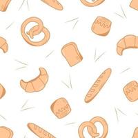 Seamless baking pattern. Vector background of dough products, croissant, rolls, bread, cupcake. The concept of a bakery or cafe