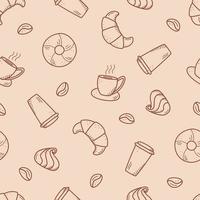 Seamless pattern with elements of coffee and dessert. Vector background of cafe concept and sweet cakes