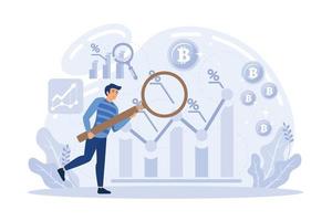 comerciante técnico que analiza el gráfico de acciones, el análisis del mercado criptográfico, las herramientas de análisis técnico, el comercio de acciones de inversión basado en el gráfico. transacciones del mercado de divisas digitales. dinero electrónico vector