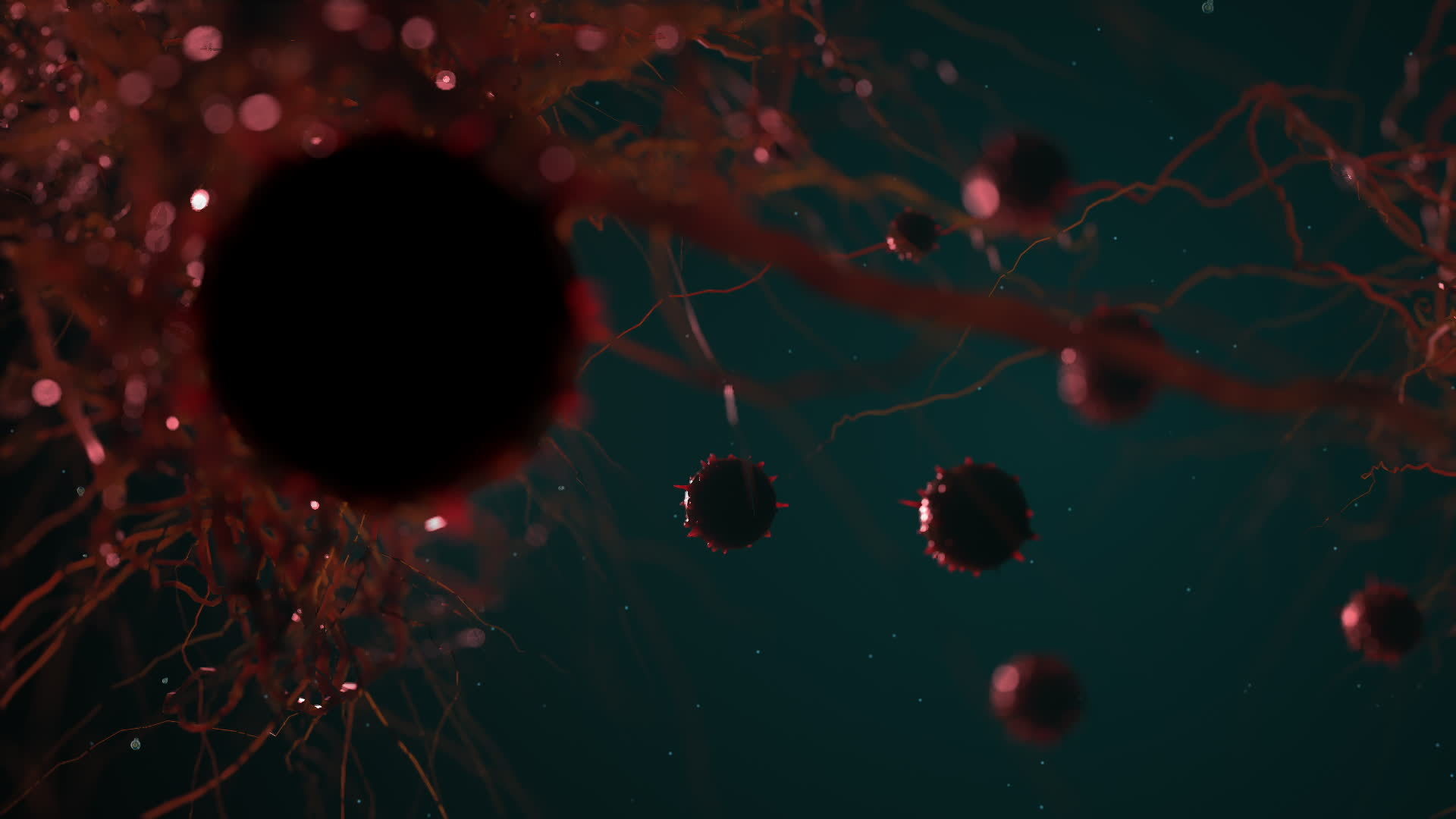 various viruses flying in space . simulation of viruses and other forms