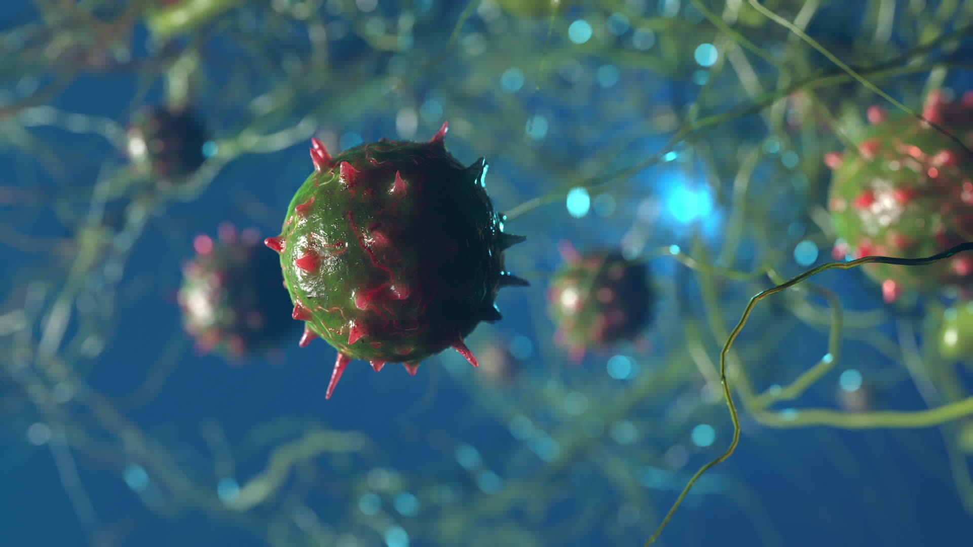 various viruses flying in space . simulation of viruses and other forms