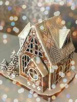 fabulous gingerbread house. Christmas decoration. New Year card, banner, flyer, cover. photo