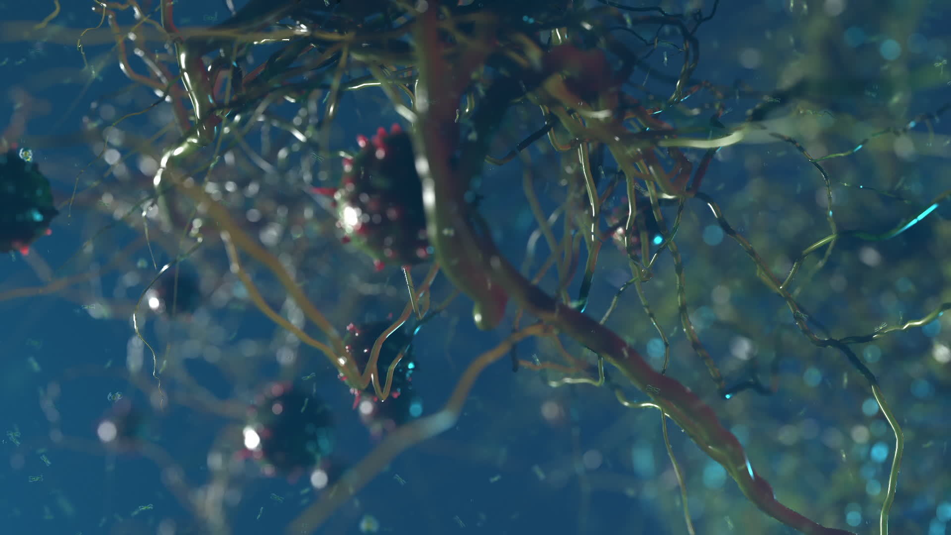 various viruses flying in space . simulation of viruses and other forms