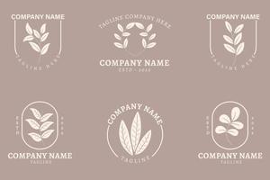 Minimalist White Leaf Leaves Nature Logo Collection Style Brown Pastel. vector