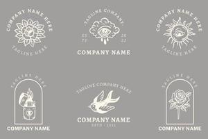 Minimalist White Mystical Logo Templates With Element On Gray Pastel. vector