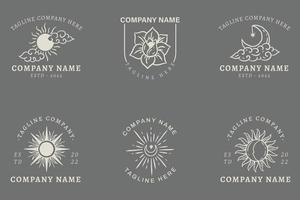 plantillas minimalistas de logotipo místico blanco con elemento en gris pastel. vector