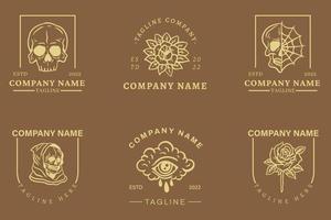 Gold Minimalist Mystical Logo Templates With Element On Chocolate Pastel. vector