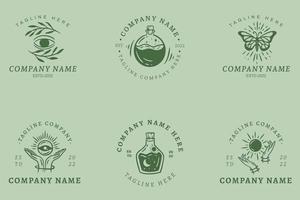 Minimalist Green Mystical Logo Templates With Element On Light Green Pastel. vector