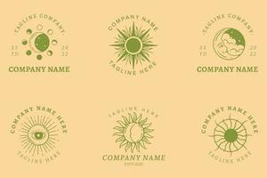 logotipo místico verde claro colección de símbolos minimalistas naranja pastel. vector