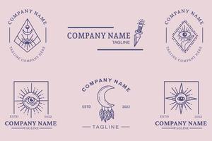 Mystical Logo Purple Minimalist Symbol Collection Pink Pastel Style. vector