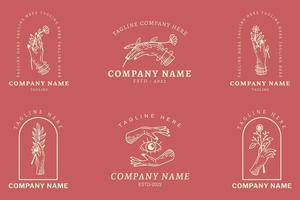 Light Pink Mystical Logo Minimalist Symbol Collection Pastel Style. vector