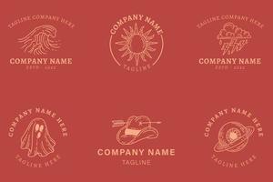 Minimalist Mystical Logo Templates With Element On Red Pastel. vector