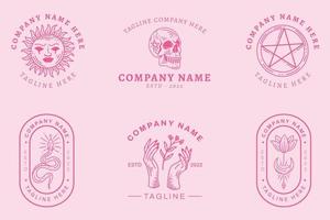 Light Pink Mystical Luxury Minimalist Symbol Logo Collection Pink Pastel Style. vector