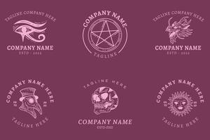 Minimalist Purple Mystical Logo Templates With Element On Pastel. vector