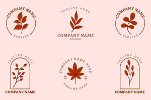 hoja de naranja minimalista hojas naturaleza colección de logotipos estilo rosa pastel. vector