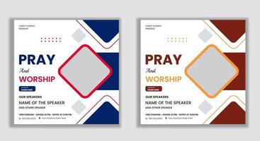 Church praise and worship conference flyer social media and web banner vector