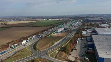 Aerial view of a motorway with traffic video