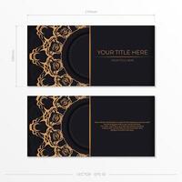 Rectangular vector postcards in black color with luxury gold ornaments. Invitation card design with vintage patterns.