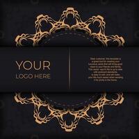 Square Vector Preparing postcards in black with luxury gold ornaments. Template for design printable invitation card with vintage patterns.