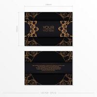 Rectangular Prepare postcards in black with luxurious gold patterns. Template for print design invitation card with vintage ornament. vector