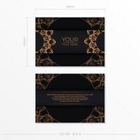 Rectangular Prepare postcards in black with luxurious gold patterns. Template for print design invitation card with vintage ornament. vector