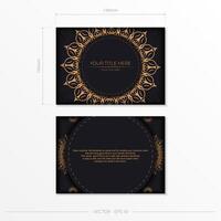 Rectangular Vector Template Postcard Black Color with Luxurious Ornaments. Print-ready invitation design with vintage ornaments.