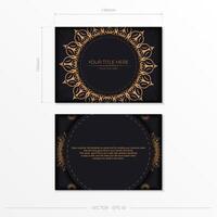 Rectangular Vector Template Postcard Black Color with Luxurious Ornaments. Print-ready invitation design with vintage ornaments.