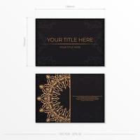 Luxurious postcard in black with vintage ornament. Vector design of invitation card with mandala patterns.