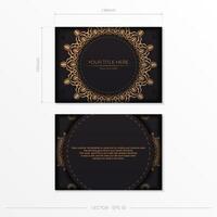 Luxurious Preparing postcards in black with vintage patterns. Vector Template for print design of invitation card with mandala ornament.