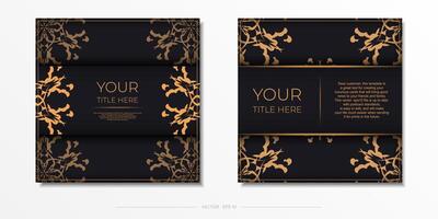 Set of Preparing postcards in black with Indian ornaments. Vector Template for printable design of invitation card with mandala patterns.