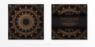 Luxurious postcard in black with vintage ornament. Invitation card design with mandala patterns.