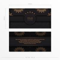 Luxurious Black color postcard template with vintage patterns. Print-ready invitation design with mandala ornament. vector